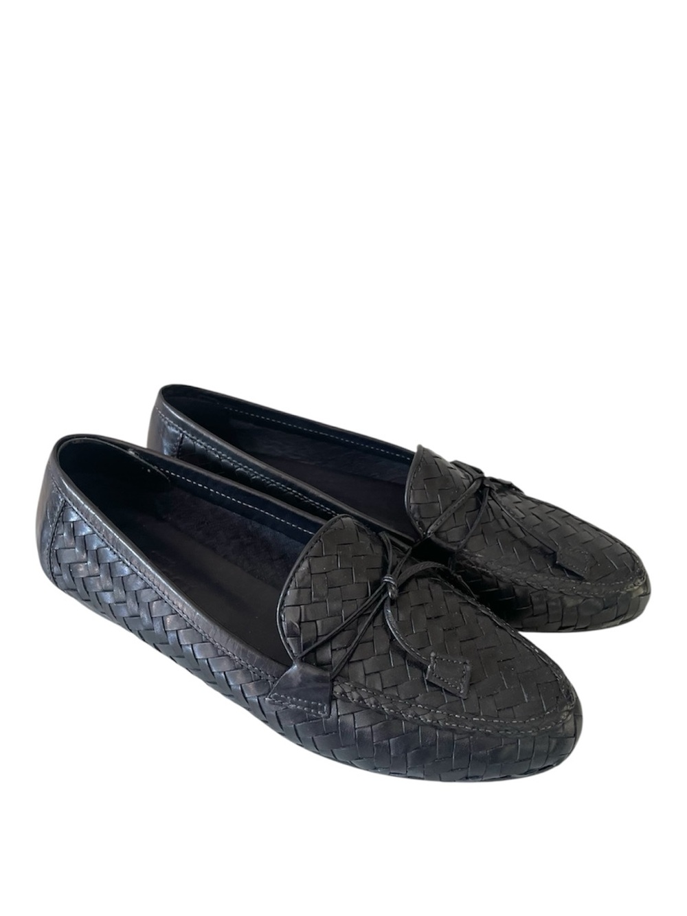 Meucci Italy Black Woven Leather Intrecciato Loafers Ballet Flats Size 7